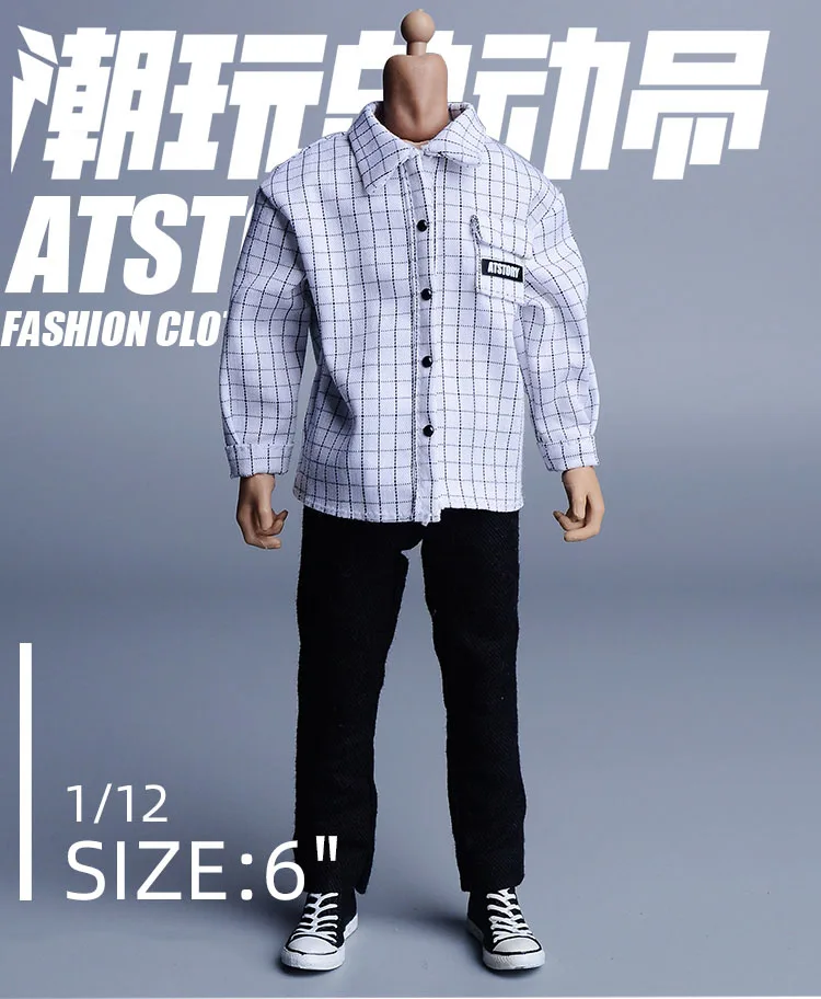 1/12 Men Soldier Shirt Long Sleeve Plaid Shirt Blouse Classic Programmer Tops Accessory For 6Inch Action Figure Body Model