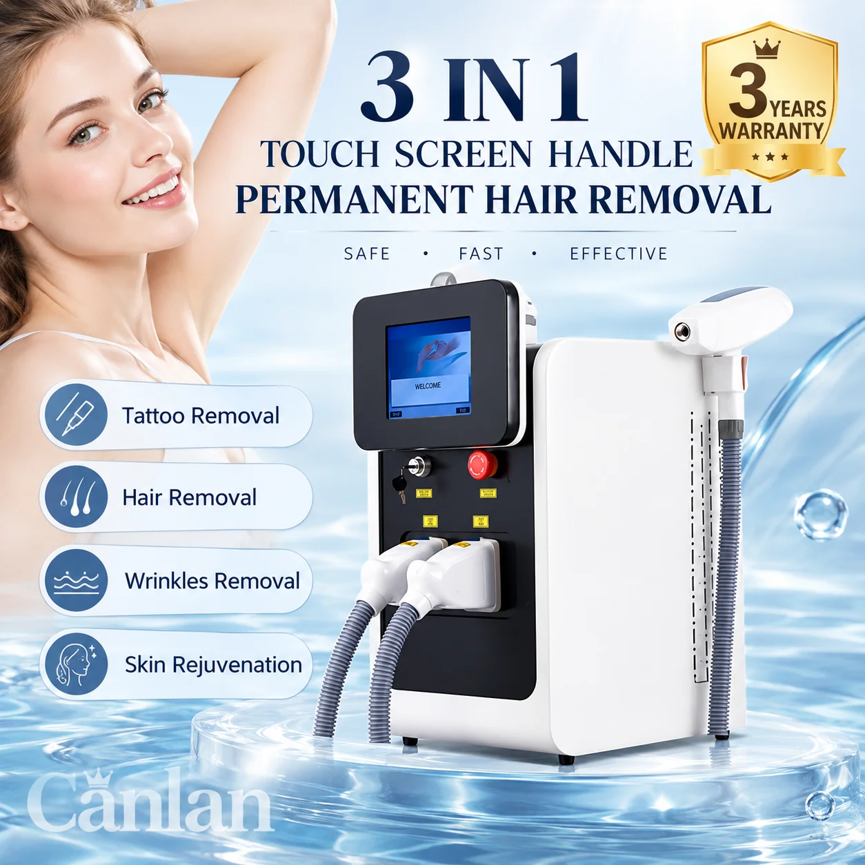 3 In 1 IPL OPT Permanent Hair Removal E-light Epilator Nd Yag  Tattoo Removal RF Wrinkle Removal Whitening Facial Lift CE