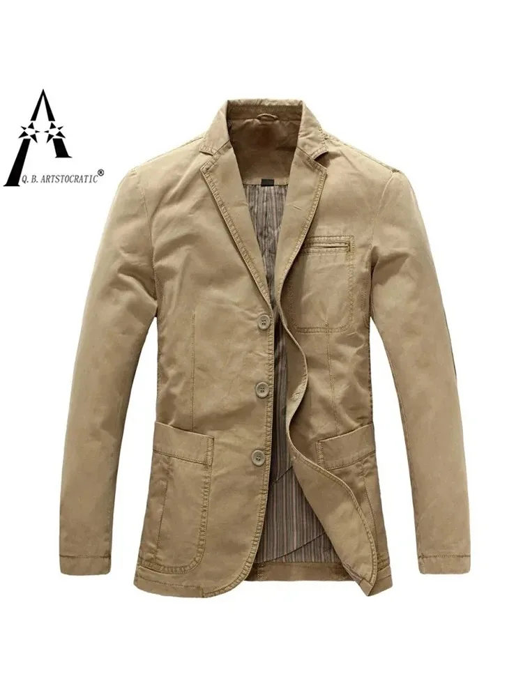 Men\'s Fashion Casual Trend All-In-One Big Pocket Suit Solid Color Simple Lapel Long Sleeve 100% Cotton Military Jacket