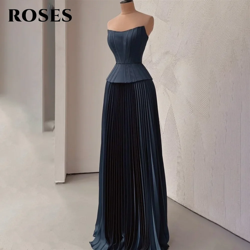 

Вечерние платья ROSES темно-синего цвета без рукавов, с плиссировкой и драпировкой, из шикарного атласа, на заказ