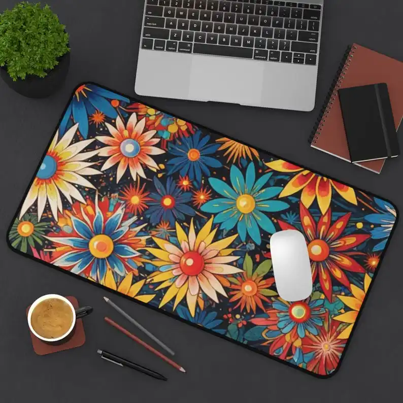 

Bright Floral Pattern Placemat, Colorful Office Decoration, Computer Mouse Pad, Home Office Accessory, Gift for Flower Lovers