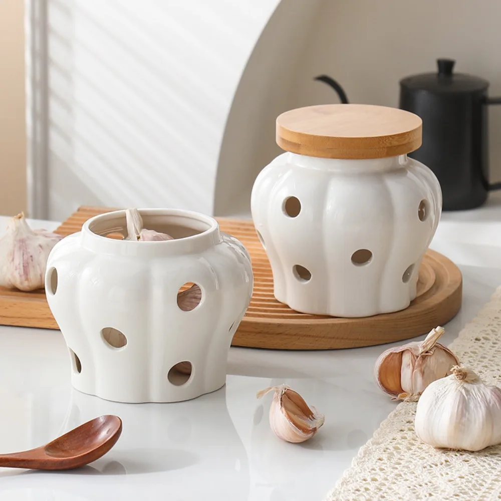 

Furniture Supplies Hollow Ceramic Storage Jar Garlic Ginger Dried Chili Storage Box Kitchen Ventilation Storage Jar Pumpkin Jar