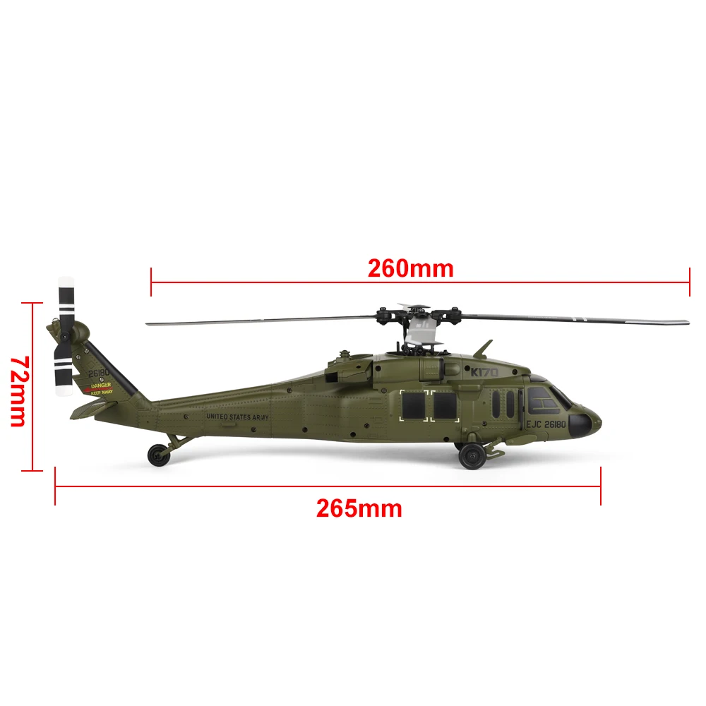 Wltoys K170 RC 헬리콥터 UH-60L 블랙 호크 듀얼 브러시리스 6 축 자이로 4CH 4 블레이드 항공기 원격 제어 항공기 모델 선물
