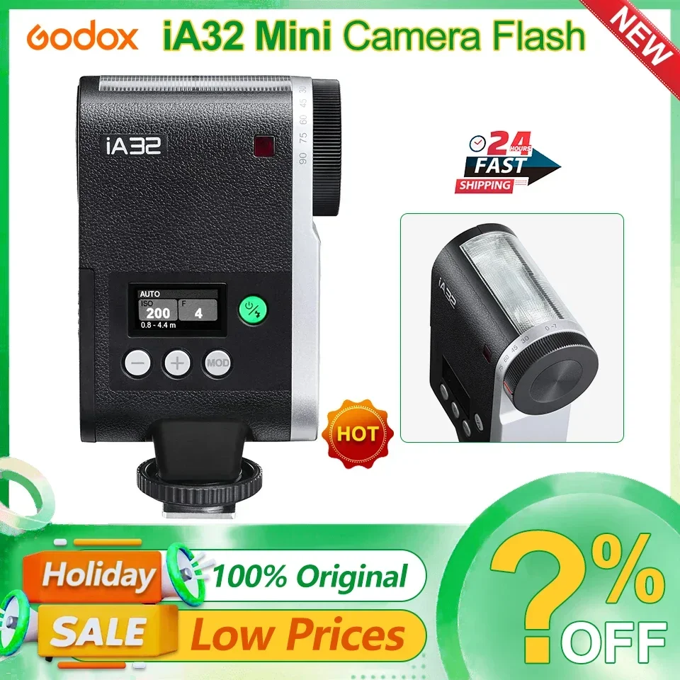 Godox iA32 Mini Camera Flash Up to 490 Full-Power Flashes 6200K CCT Manual Flash for Various Camera Models Optical S1/S2 Modes