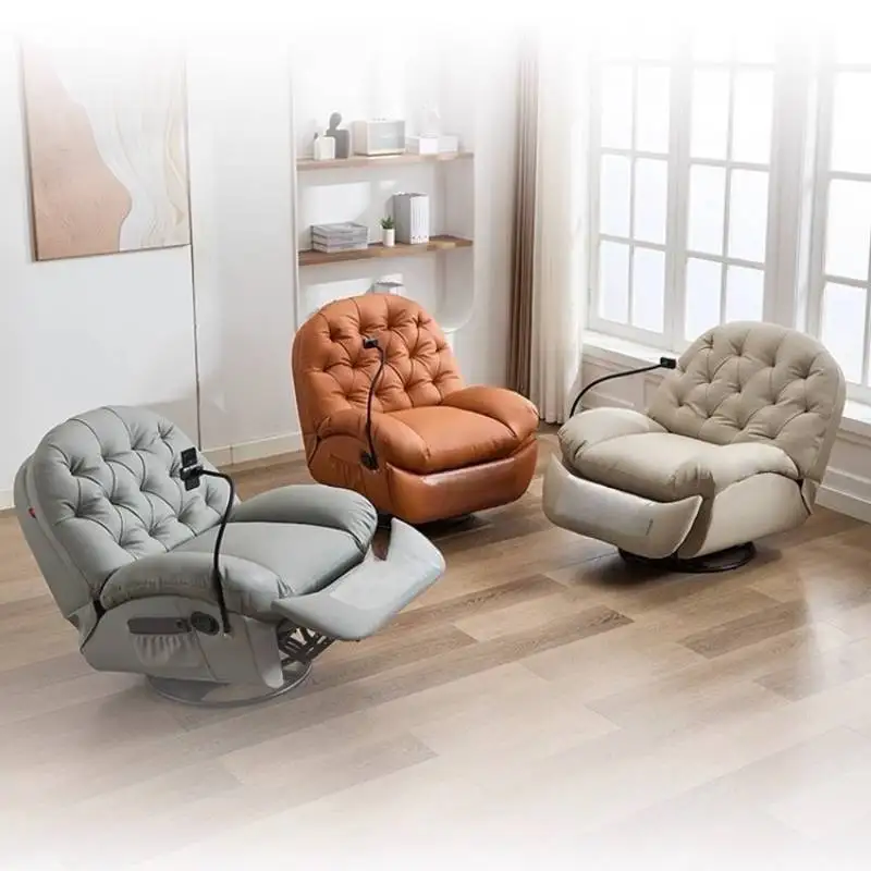 โซฟาปรับเอนไฟฟ้าขนาดเล็กสีเบจ โซฟาปรับเอนไฟฟ้ามัลติฟังก์ชั่นสไตล์มินิมอล โซฟาปรับเอนไฟฟ้าพร้อมระบบนวด เฟอร์นิเจอร์หรูหราสำหรับห้องนั่งเล่น