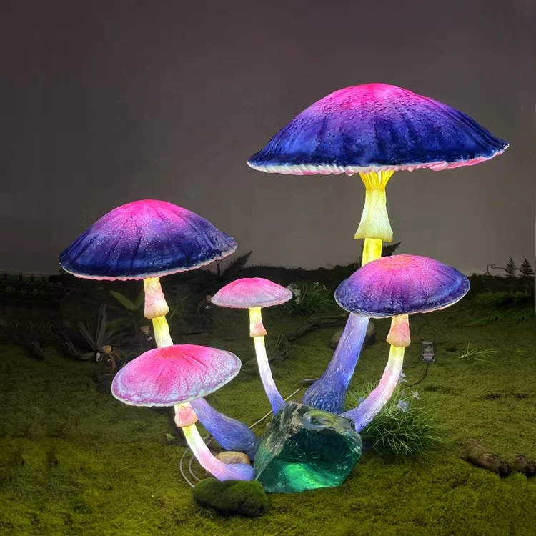 Factory Hot Sale Wholesale Outdoor Garden Landscape Decoration Artificial FRP Luminous Glowing Led Night Mushroom Motif Light