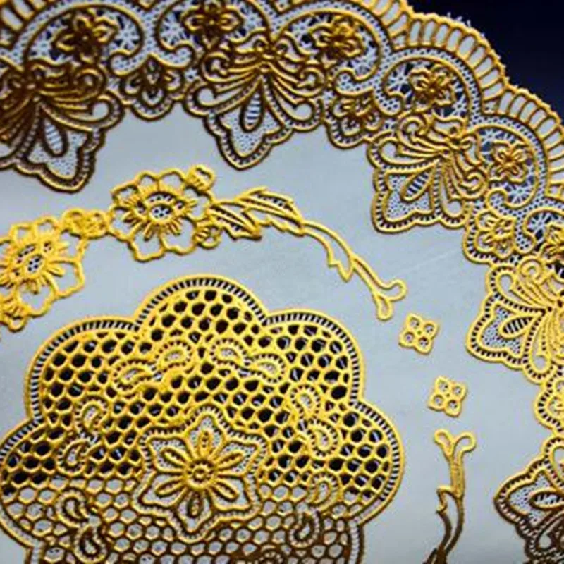 HOT Oval Lace PVC Gold Plastic Table Place Mat Pad Cloth Cup Wedding Dining Tea Coffee Coaster Placemat Mug Doily Drink Kitchen