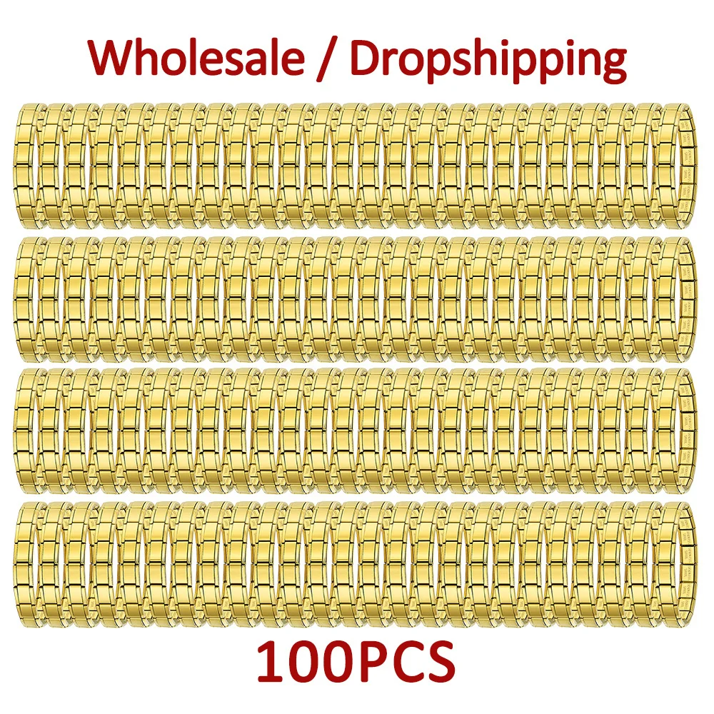 

URING Wholesale 100pcs Italian Charms Width 9mm Stretchable Stainless Steel Women Men Bracelets Dropship DIY Making Jewelry Gift