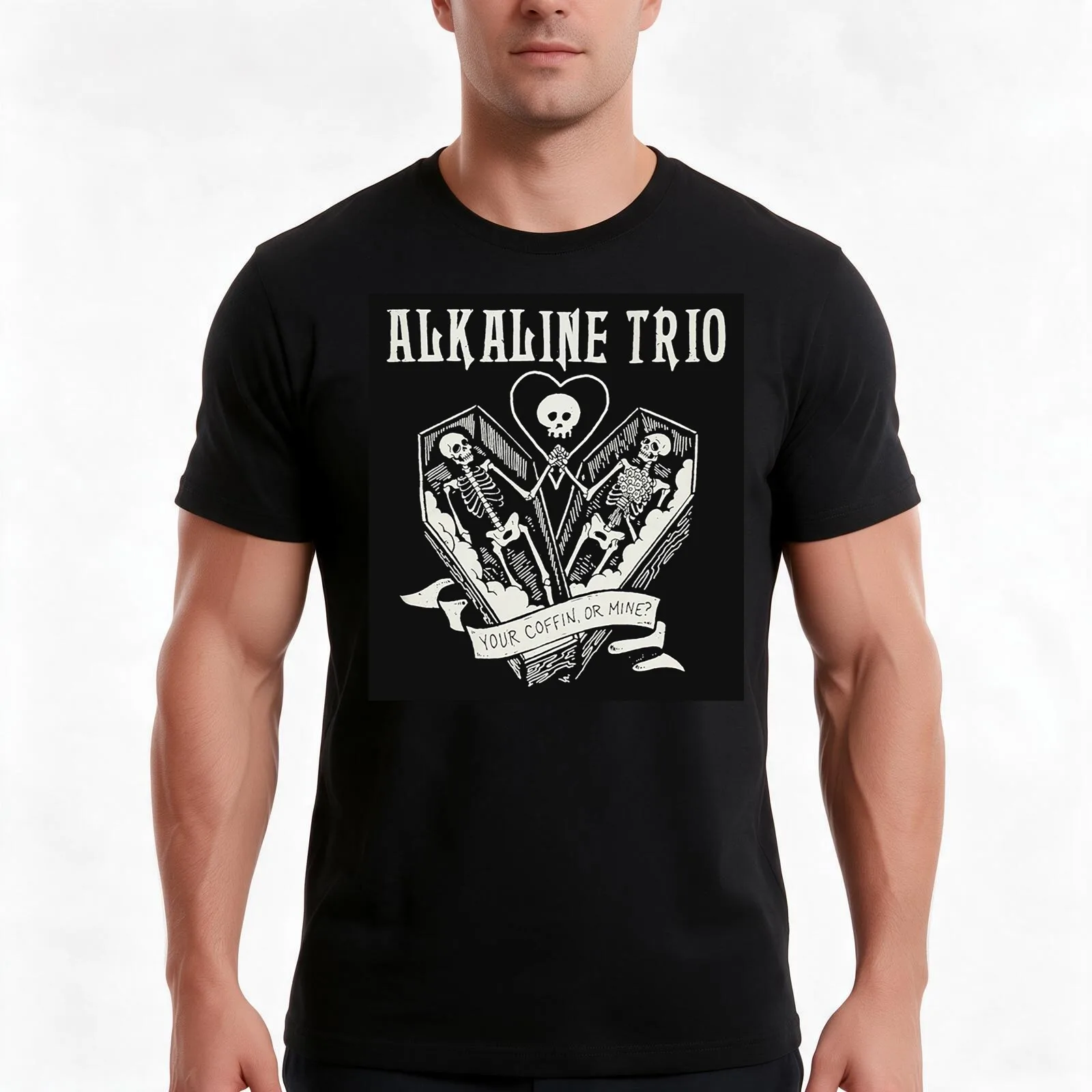 Alkaline trio T-Shirt, Summer Casual Cotton Tee, Oversized Streetwear Tops, Vintage Graphic Print, Loose Fit Short Sleeve