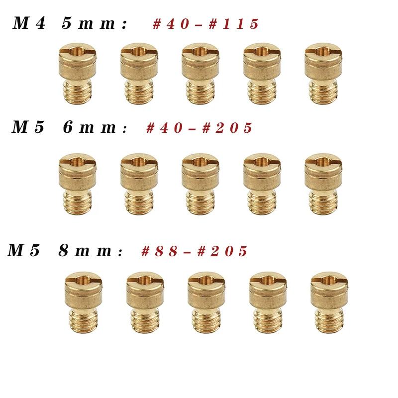 Boquilla de inyección de carburador para DellOrto BGM Motoforce, paquete de 10 piezas, chorro principal M4 M5, 5mm, 6mm, 8mm, rosca, tamaño 40-205