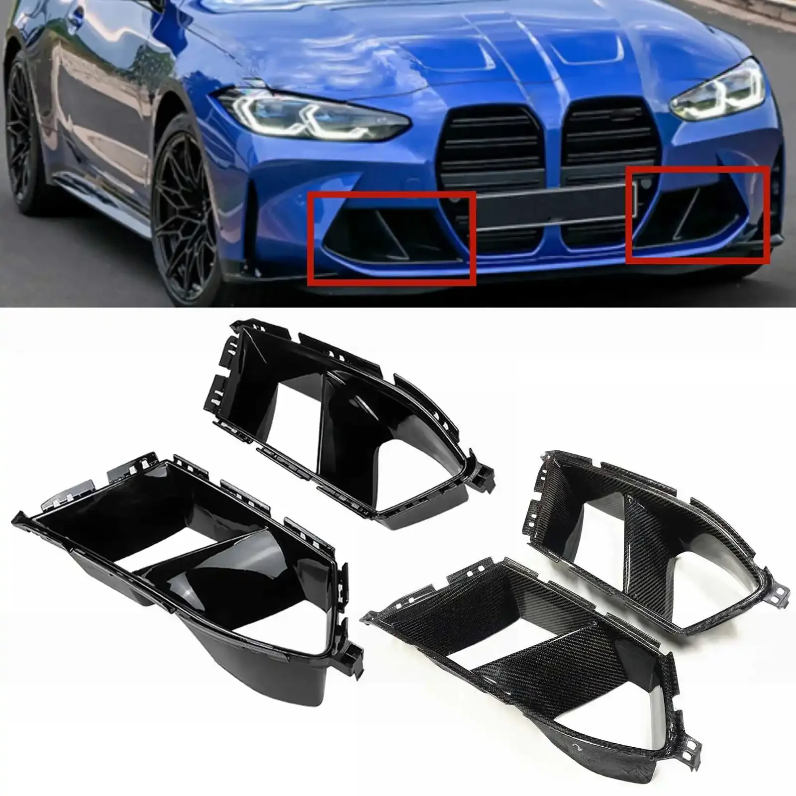 For BMW G80 M3 G82 G83 M4 2021-2024 Gloss Black Front Bumper Side Air Vent Trim Fog Light Lamp Hood Intake Frame Cover Grille