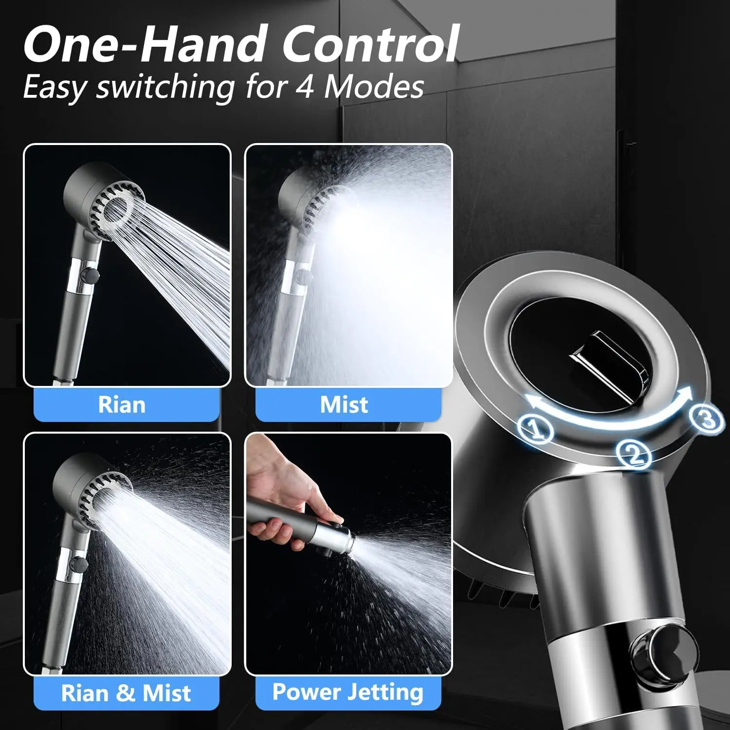 Cabezal de ducha de alta presión con filtro y de mano, 5 filtros, limpieza con chorro hidráulico de agua dura