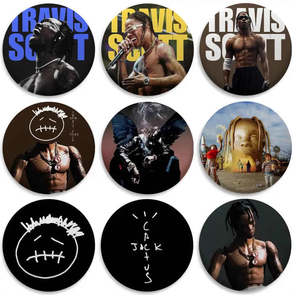 

T-Travis S-Scott Utopia Rap Singer Badges Round Exquisite Badge Brooches Creative Pins For Clothes Hat Backpack Gift Accessories