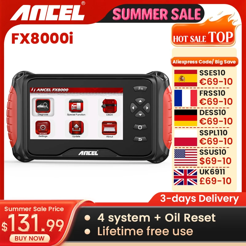 

ANCEL FX8000i 4 System OBD2 Scanner with Oil Reset Code Reader Automotive Scanner Car Diagnostic Tools Lifetime Free Updates