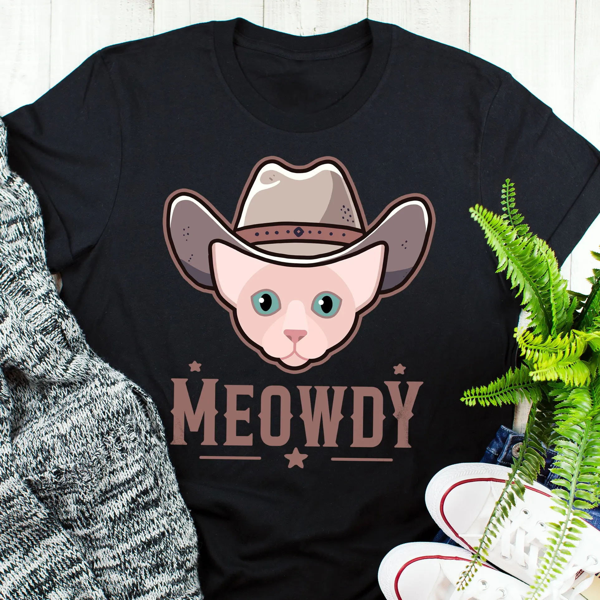 

Футболка Сфинкс Кот Мяуди Забавный ковбойский любовник Милый Howdy Pet Mom Dad Western Texas Yeehaw Meme