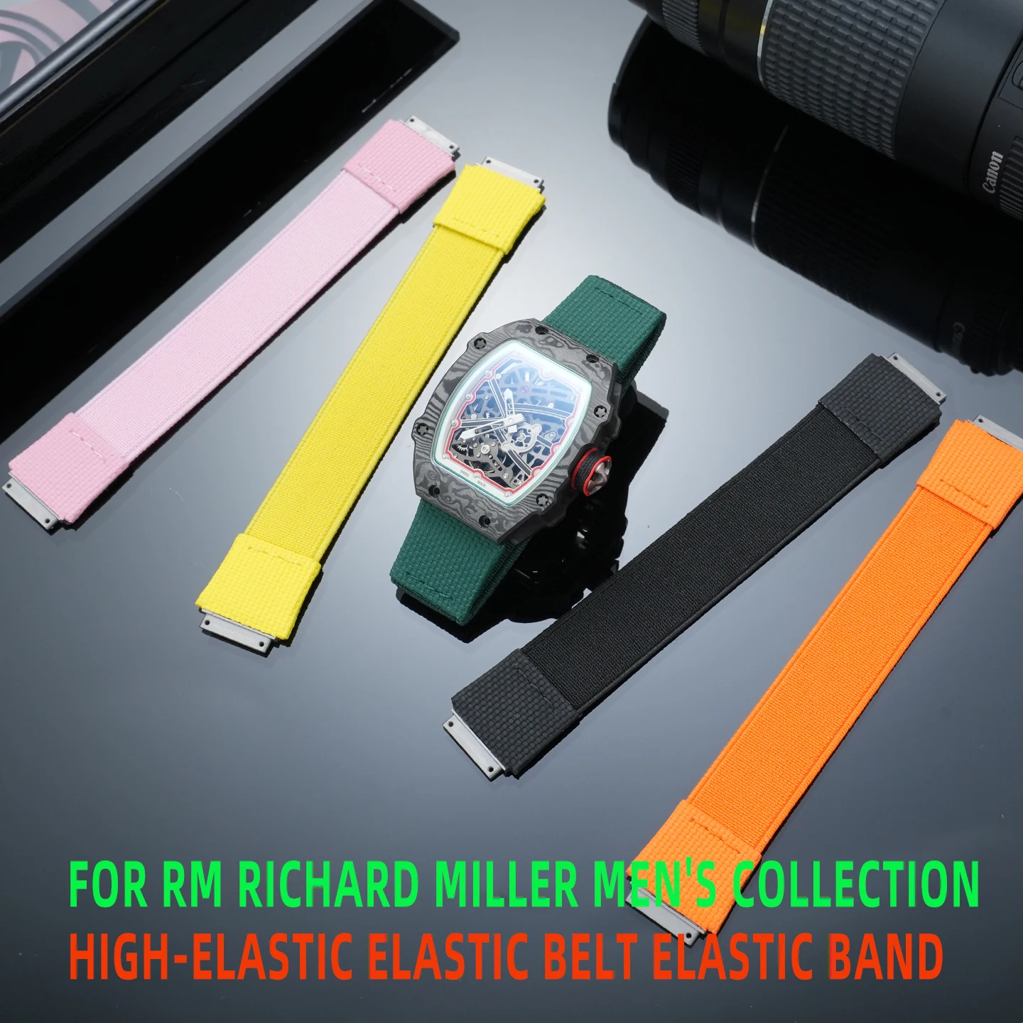 Custom/Elastic/Nylon/FKM/Watch/Strap/for/Richard/Miller/RM67/RM67-01/RM67-02,/DIY/Loop/Watch/Band/with/Metal/Screw/Connector