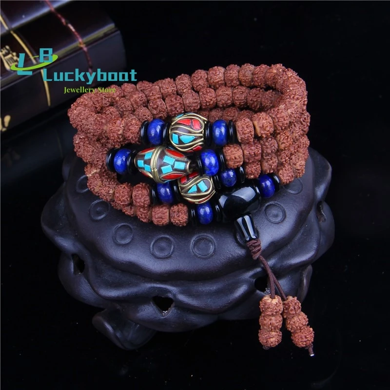 Natural 7*9mm Five-petal Tibetan Vajra Bodhi Bracelet 108 Bead Bracelets Men and Women Sweater Chain Wholesale