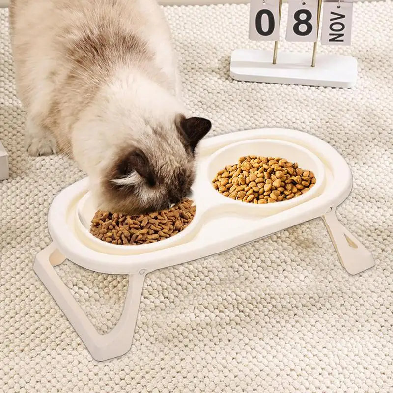 Double Cat Bowl Adjustable Height High Cat Dish Double Food Bowl Pet Supplies Anti-Splash For Veterinary Hospitals Pet Owners