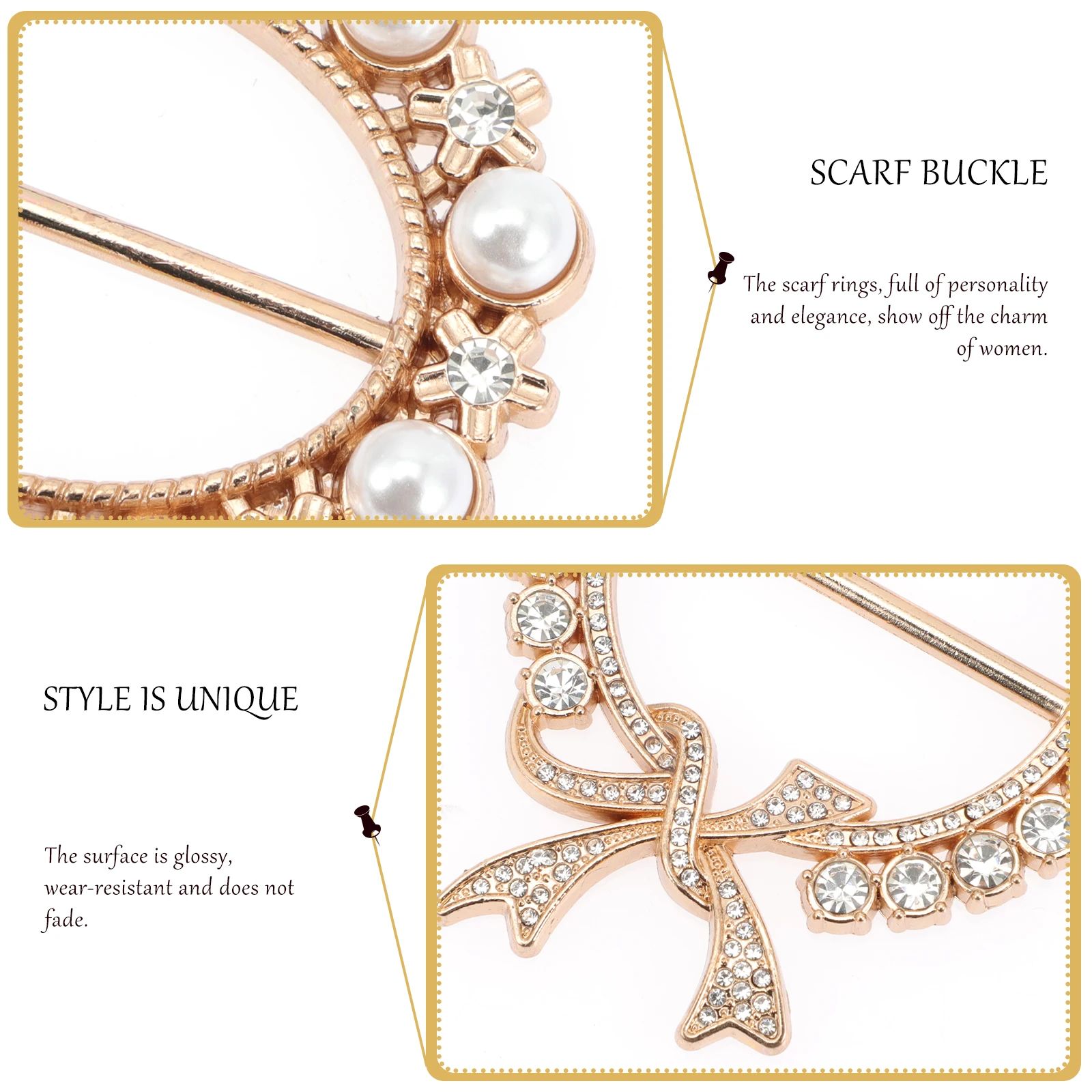 

6pcs Shirt Clips Brooches Metal Rhinestones Hooks for Women Oversize T Shirts Scarf Rings Fashion Accessories Clasp Decor Pin