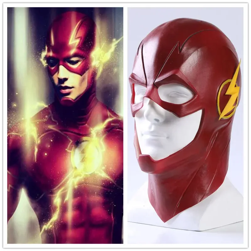♥ Máscara de Látex de Barry Allen para Halloween 2026, Disfraz de Cabeza Completa, Máscaras de Fiesta, Cosplay para Adultos ♥ ♥ ★