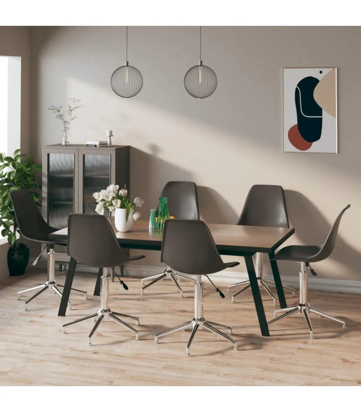 6 PCs light gray PP rotating dining chairs dining chairs