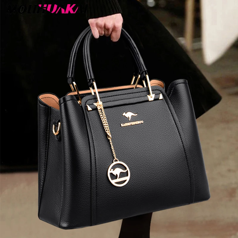 Women Soft Leather Handbags Luxury Designer 3 Layers Shoulder Crossbody Bags Ladies Large Capacity Shopping Brand Messenger Tote