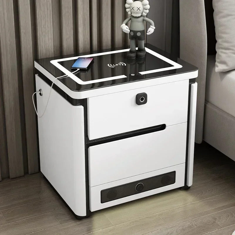 Smart Nightstands Luxury Modern Baking Paint Multifunctional Bedside Table Creative LED Lights Wireless Charging Furniture