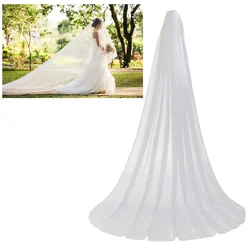 Véu longo do casamento com pente lateral do cabelo para a noiva, véus de tule, capela da catedral, camada única, branco