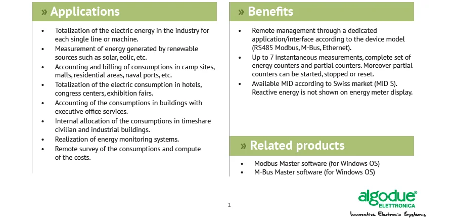 For South America Single Phase Smart Meter Modbus UEM80-2D Algodue Made in Italy Energy Meter