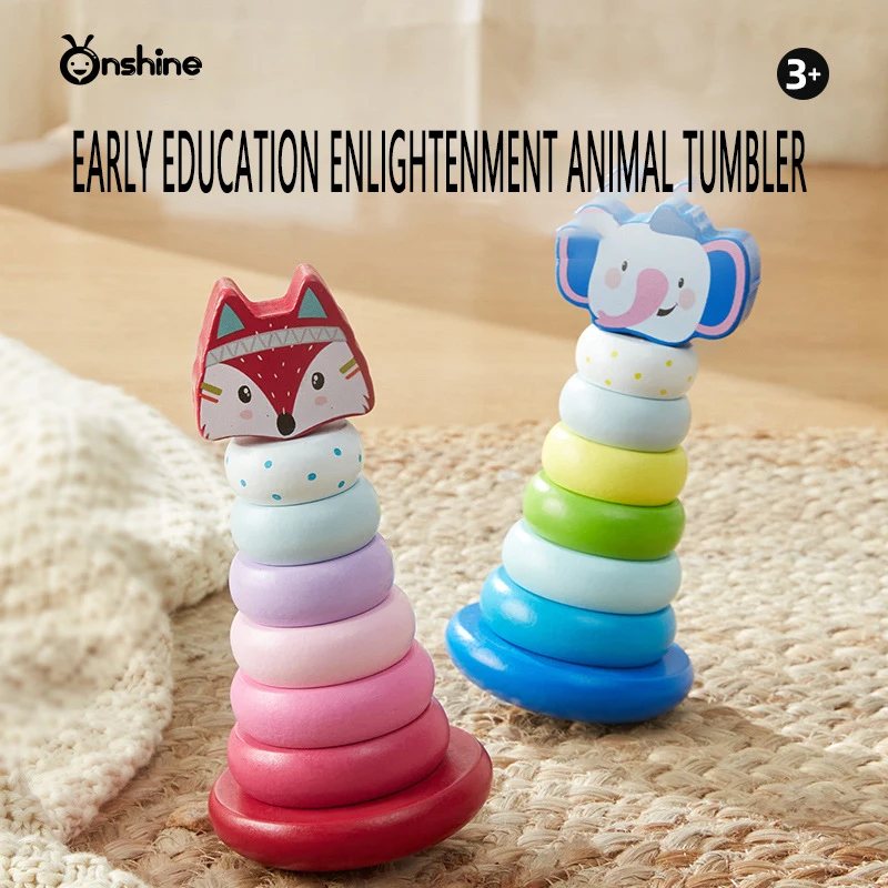 Onshine Tumbler Rainbow Stackable Ring Tower Building Blocks Educational Toy Stack Shaped Sorting Game Early Educational Toy