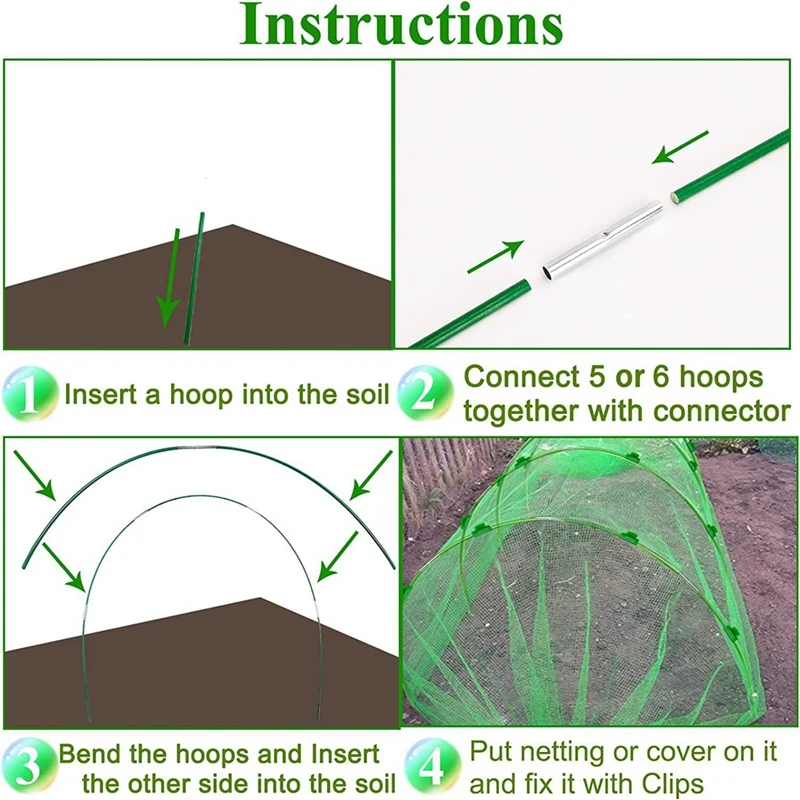 Long Greenhouse Hoops Grow Tunnel, Garden Hoops For Raised Beds, DIY Stakes Plant Shade Cloth Support For Row Cover Durable