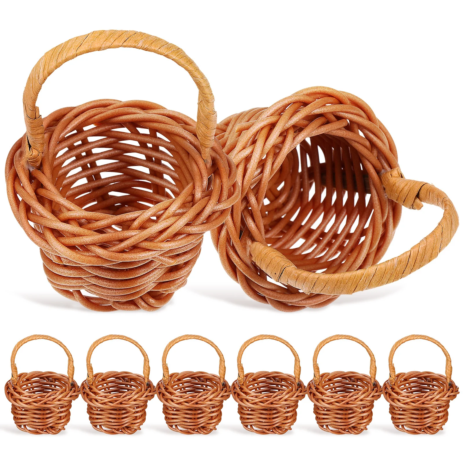 8pcs Woven Flower Baskets Decorative Accessories For Mini House Garden Kids Lovely Landscaping Decoration Desktop Ornament
