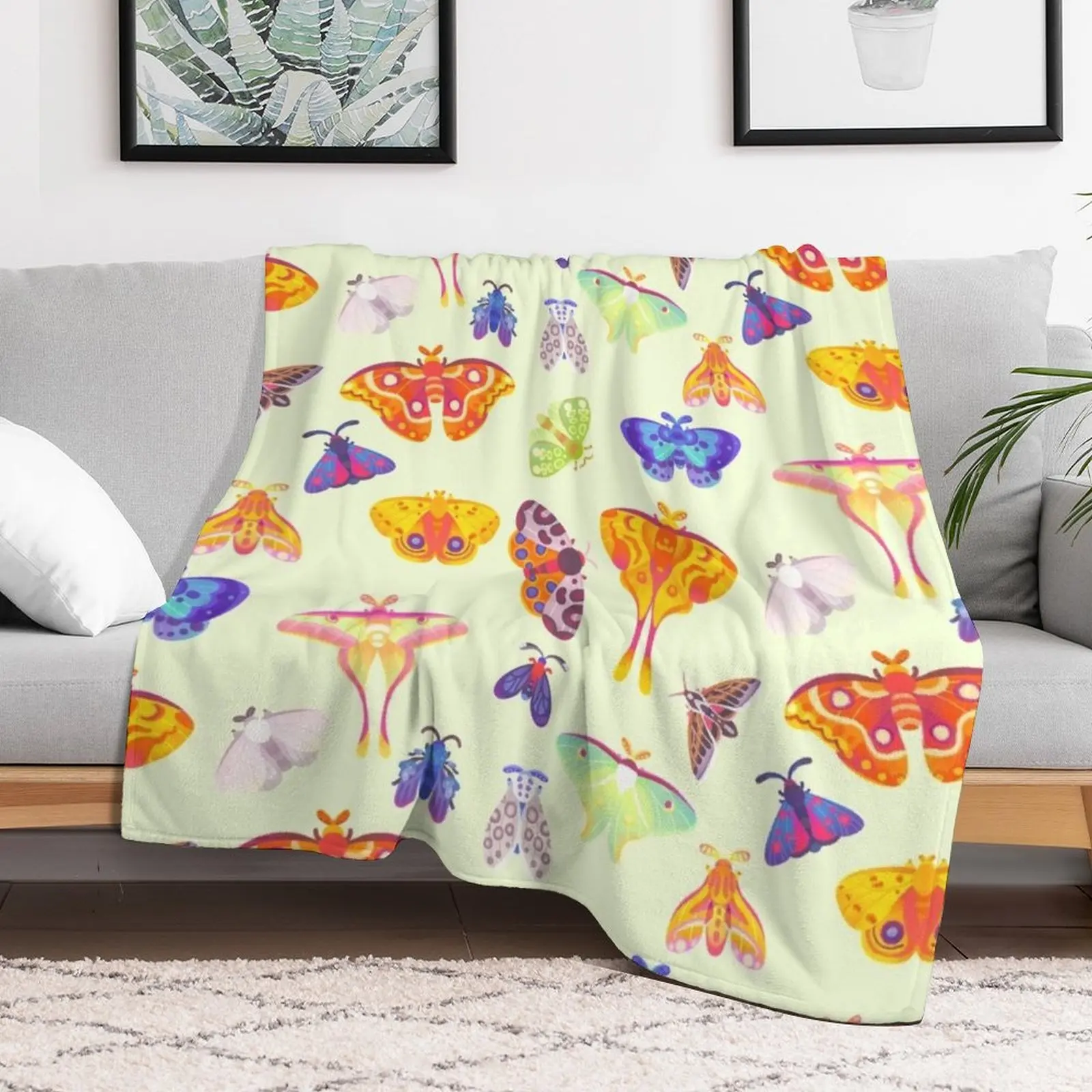 Moth - pastel Throw Blanket Luxury Designer for sofa Sofas Decoratives Blankets