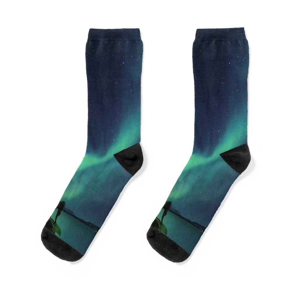 

Northern Lights Illustration Socks halloween Soccer Running basketball Socks Female Men's