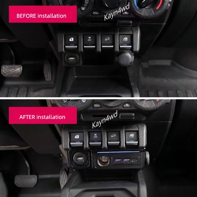 Auto 4X4 Accessori Modificati Console Centrale Espansione USB + Tipo-C Porta di Ricarica Luce Ambientale Per Il 2019+ SUZIKU Jimny JB64 JB74