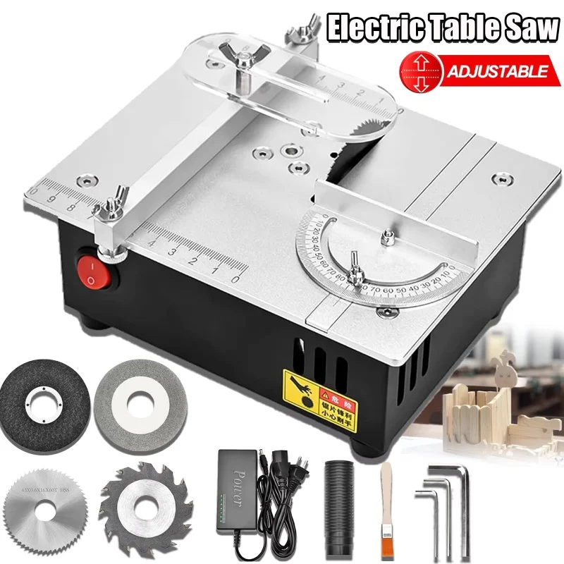 Mini Sierra de mesa eléctrica, sierras de banco pequeñas, sierra de escritorio para el hogar, herramienta de corte de modelo PCB, torno de carpintería, hoja de 63mm