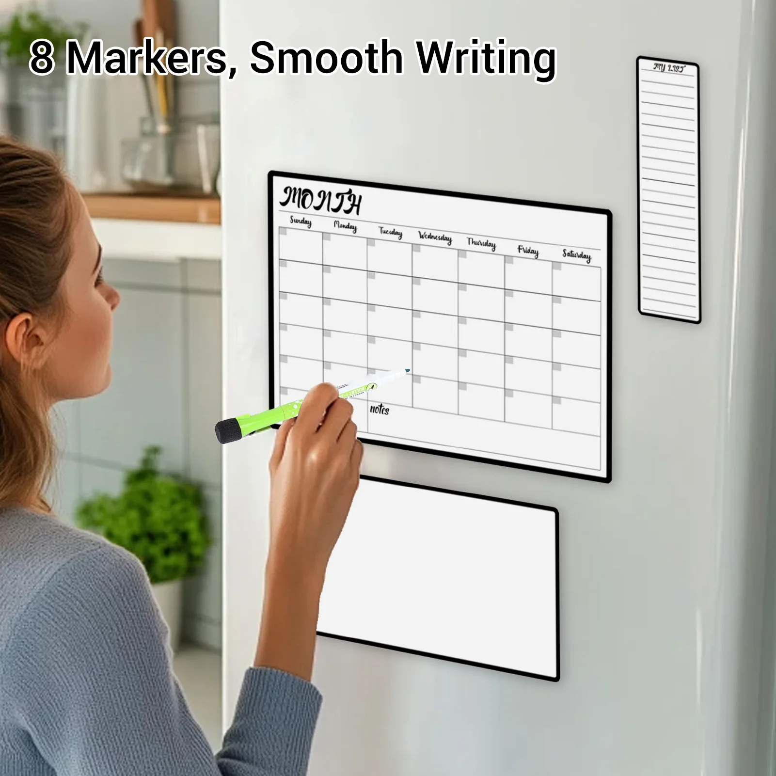 Magnet Planner Kit 8 Color Markers and Eraser Dry Erase Calendar Whiteboard for Home School Office Weekly Monthly Scheduling