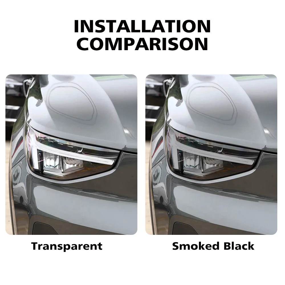 TPU for Volvo XC40 2018-2026 High Gloss Smoke Black Pre-cut Car Headlight Protective Film PPF Kit Scratch Resistant Vinyl Wrap