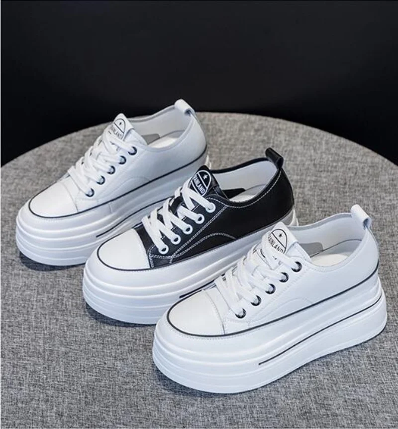 

2023 8 см из натуральной кожи, вулканизированные летние высокие брендовые удобные весенне-осенние женские вулканизированные кроссовки на платформе, массивные лоферы