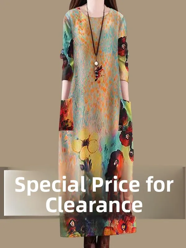 Ele floral impressão ket dr feminino primavera outono vintage solto redondo ne saia commute étnico sle midi a linha dr