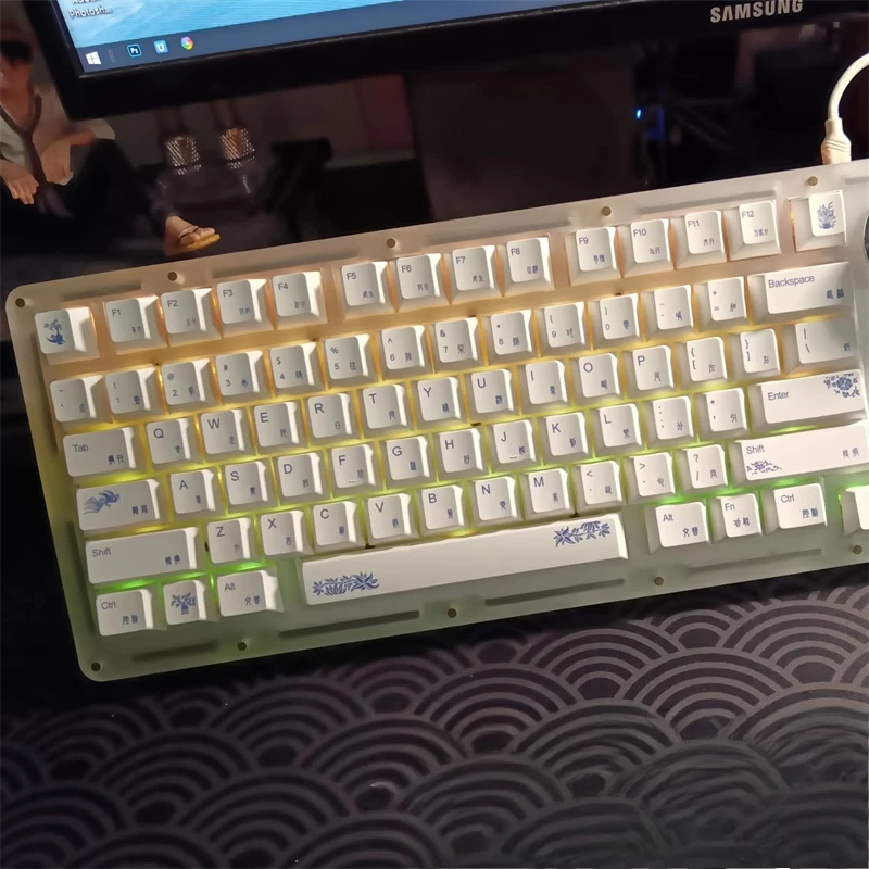 Minimalist Blue And White Porcelain Keycap Cherry Pbt Sublimation Keyboard Keycap 132 Keys