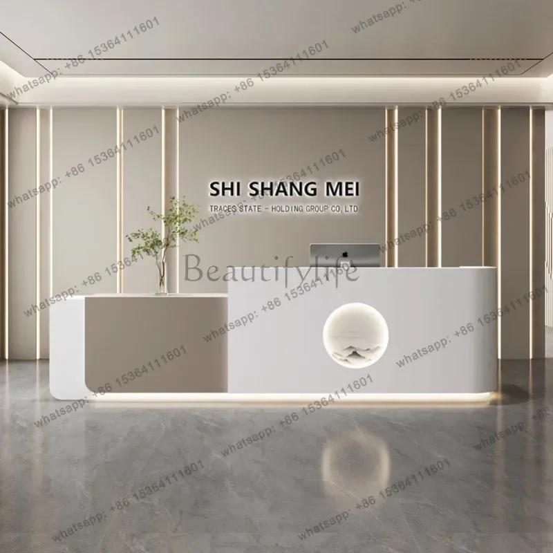 Factory Direct Sales Modern Simple Reception Desk Nordic Cream Style Beauty Salon Company Reception Desk Clothing Store Shop Off