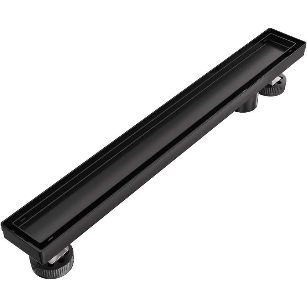 

20 Inch Matte Black Linear Shower Drain with Reversible Flat and Tile Insert Cover Stainless Steel Hair Catcher