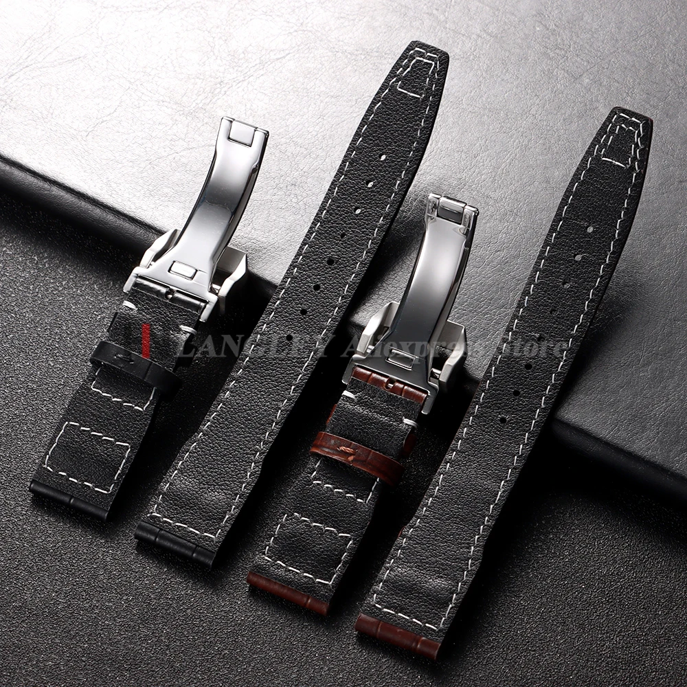 Ремешок из воловьей кожи 20 мм 21 мм 22 мм для IWC Pilot Watch Band Складная пряжка Мужчины Женщины Коричневый Черный Деловой Часы Браслет