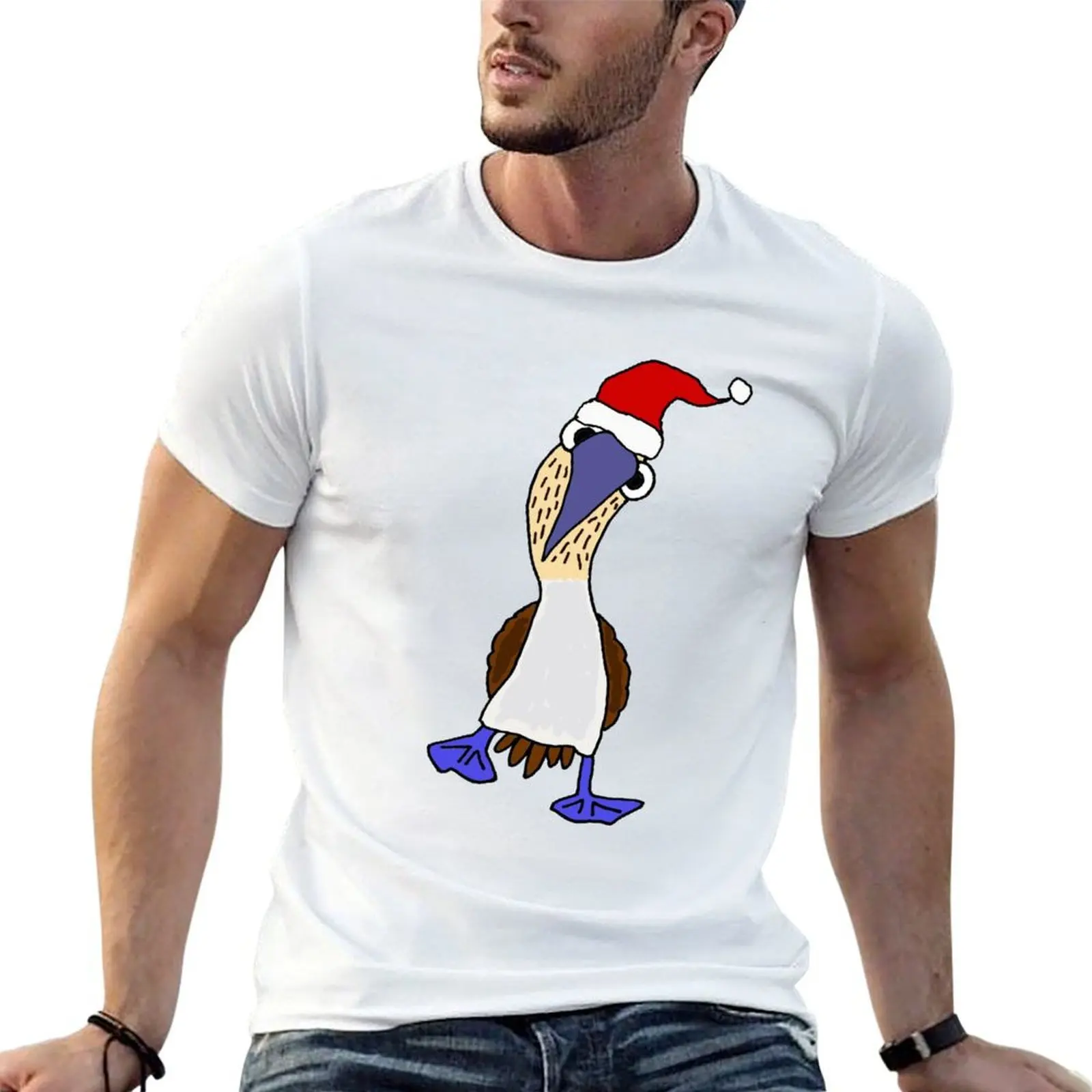 

Funny Blue-footed Booby Bird in Santa hat Christmas Cartoon T-Shirt t shirts with prints graphic t shirts for man T-Shirt