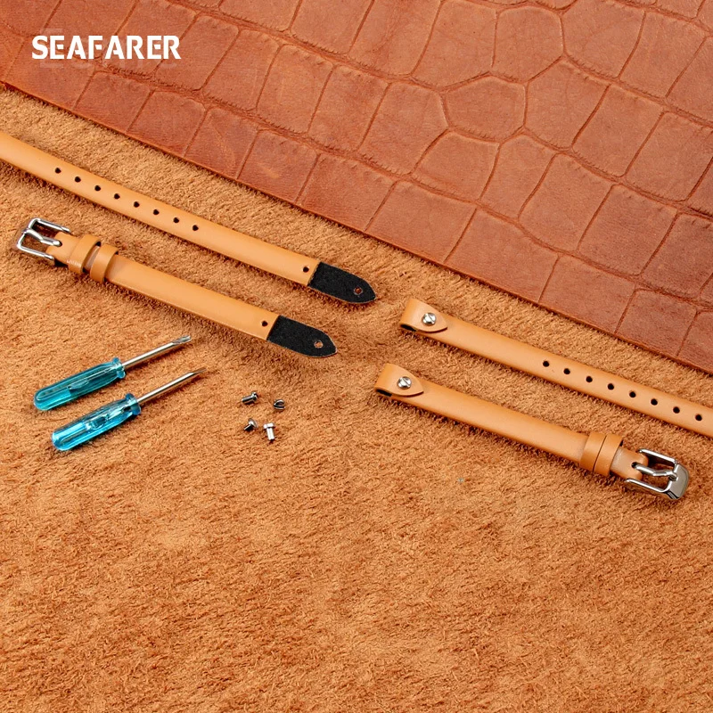 Correa de reloj para Fossil ES4340 ES4119 ES4000, pulsera de cuero genuino con tornillo, banda pequeña de moda para mujer, 8mm