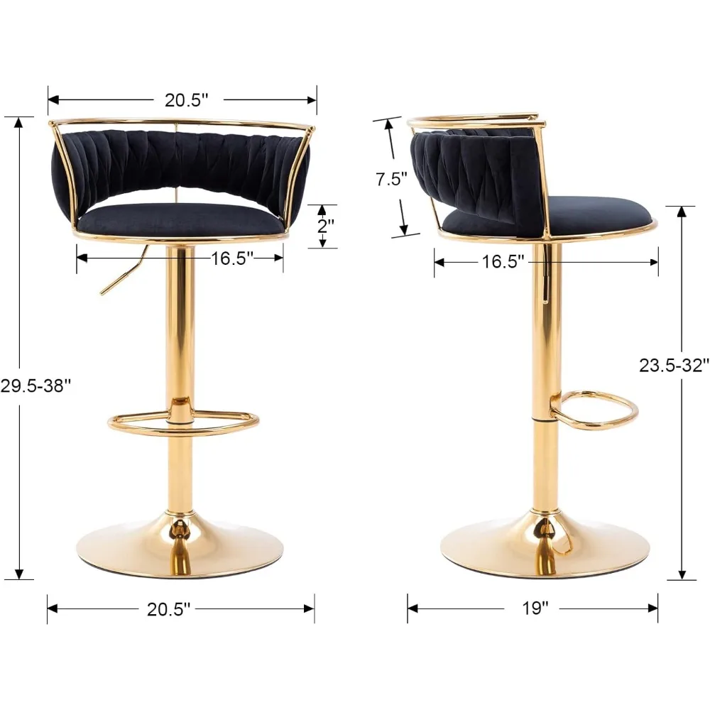 モダンな回転バースツール 3 個セット、ベルベットの高さ調節可能なバースツール ローバック キッチン アイランド カウンター ブラック バーチェア