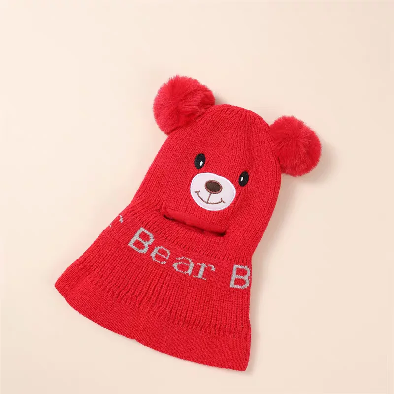 Children's knitted hat autumn and winter windproof neck all-in-one girl's winter warm plush ear protection wool hat