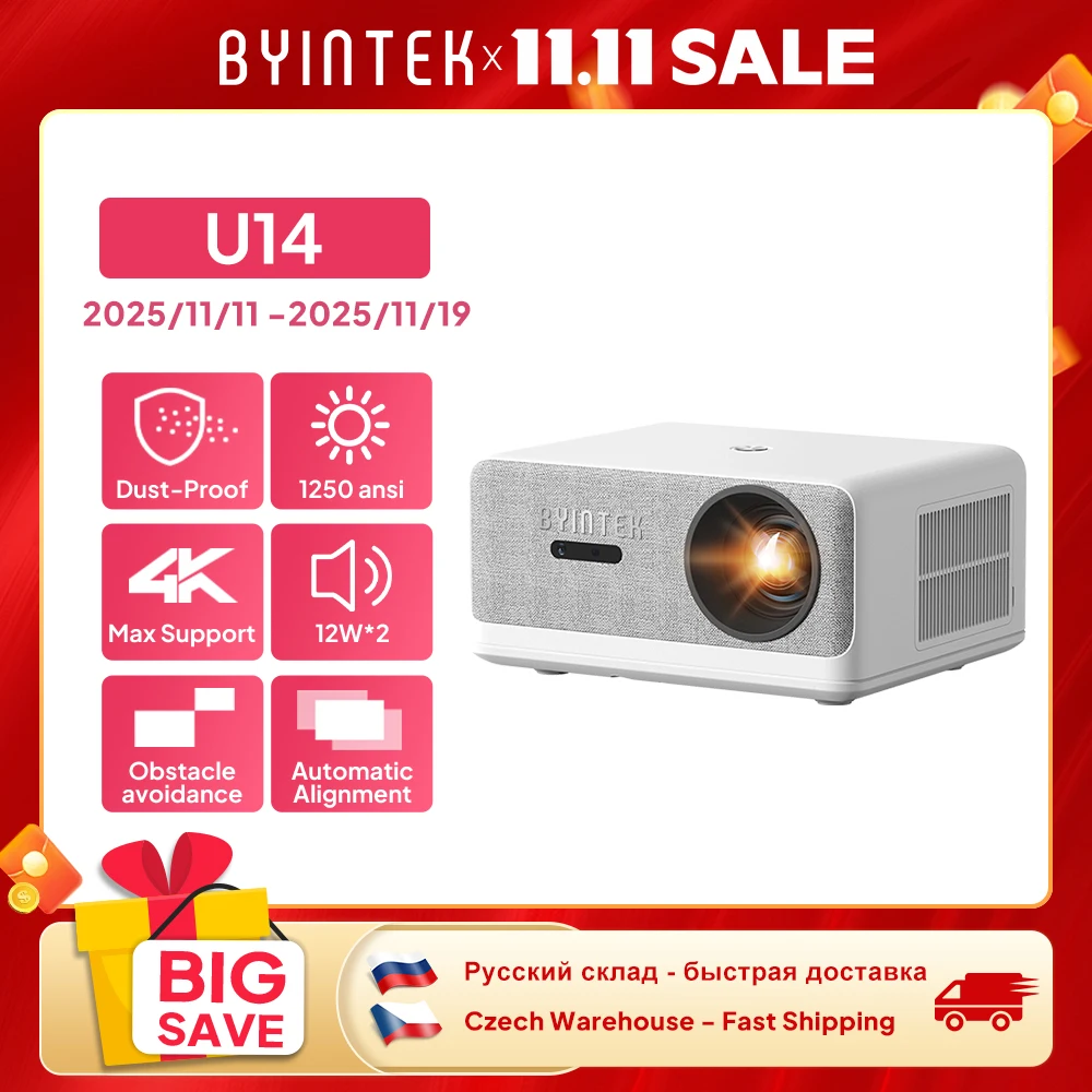 

BYINTEK LOVE U14 Full HD 1080P Projector 4K Smart Bluetooth WiFi 6 Supported 1250ANSI Auto Focus Home Theater Cinema Projectors
