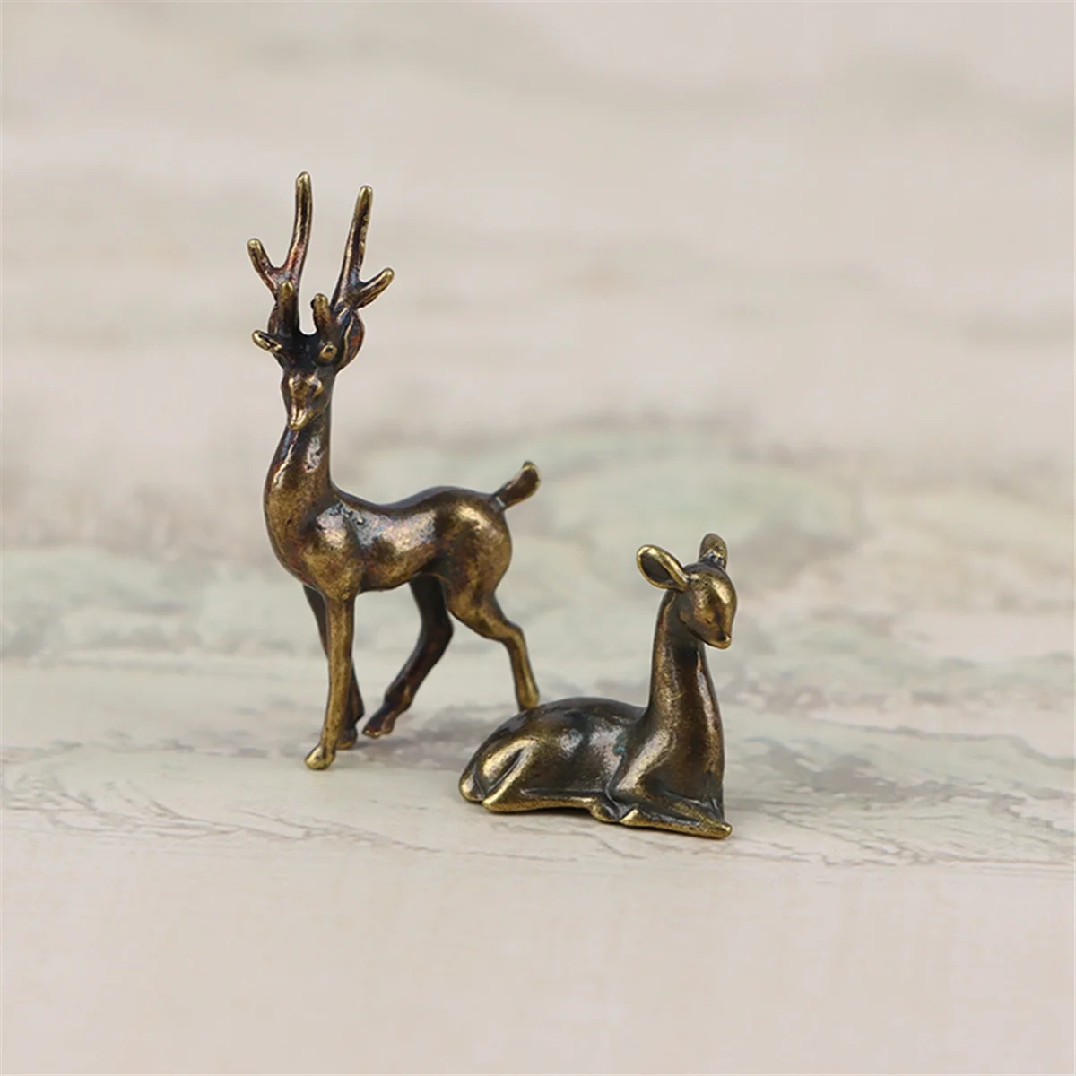 Copper Alloy Sika Deer Tabletop Small Ornaments Vintage Animal Figurines Desk Decorations Accessories Home Decor